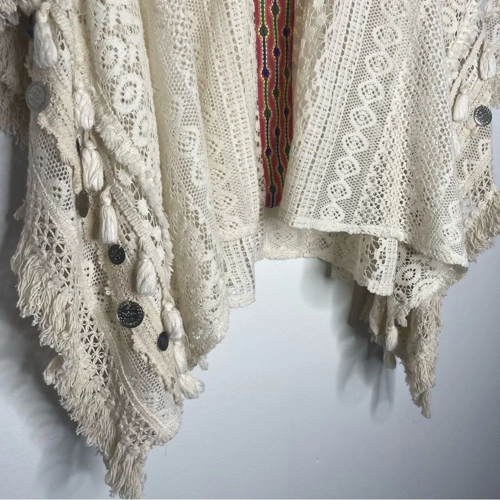 Avani Del Amour pullover Boho 100% Cotton crochet hippie Fringe poncho Size S/M - Picture 6 of 15